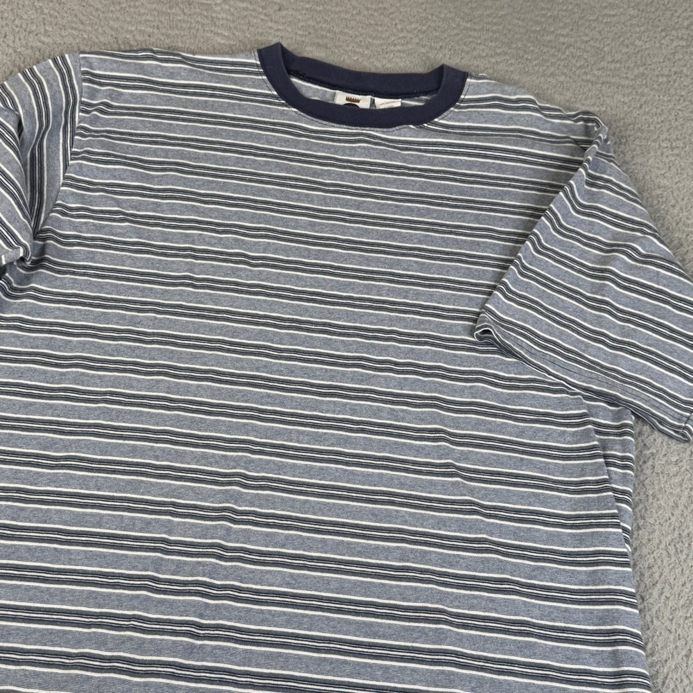 VTG Bugle Boy T-Shirt Mens Large Blue Striped Short Sleeve Crew Cotton USA Made